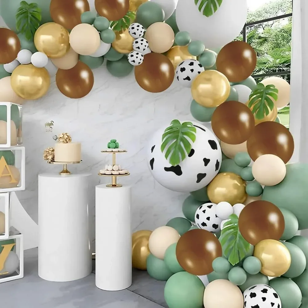 136Pcs Cowboy Green Balloon Garland Arch Kit Reusable Sage Green Brown Cow Print